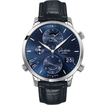 Glashütte Original Senator Cosmopolite Stainless Steel / Blue / Alligator / Folding