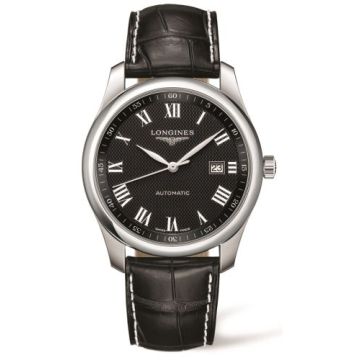 Longines Master Collection 40 Date Stainless Steel / Black-Roman / Alligator
