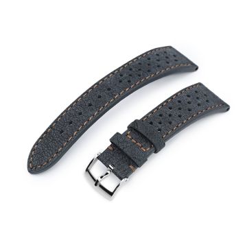 or 22mm MiLTAT Rally Racing Dark Grey Nubuck Watch Strap, Brown Stitching - 20mm