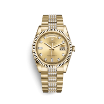 Rolex Day-Date 36 Yellow Gold Fluted / President Diamonds / Champagne Diamond