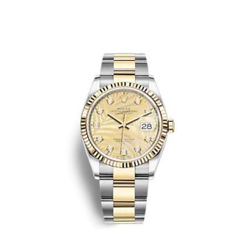 Rolex Datejust 36 Stainless Steel  - Yellow Gold - Fluted / Champagne - Palm - Diamond / Oyster