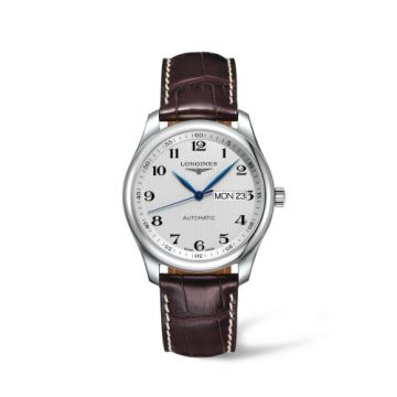 Longines Master Collection 38.5 Day Date Stainless Steel / Silver-Arabic / Alligator