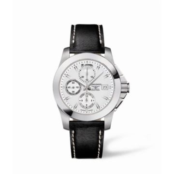 Longines Conquest Chronograph Silver Leather