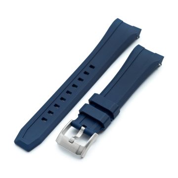 Wheels FKM Watch Band for Orient Kamasu, 22mm Navy Blue Rubber Quick Release Curved End - 22mm