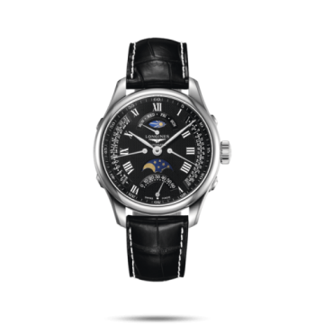 Longines Master Collection 41 Retrograde Moonphase Stainless Steel / Black Roman / Alligator XL