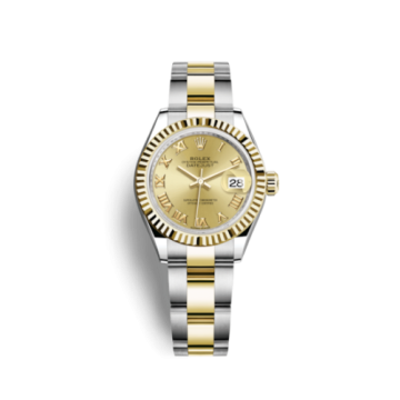Rolex Lady-Datejust 28 Rolesor Yellow Fluted / Oyster / Champagne Roman