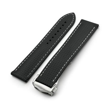 Black FKM37 Rubber Q.R. Deployant Watch Band, 20mm or 22mm - 22mm