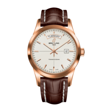 Breitling Transocean Day & Date Red Gold / Silver / Croco / Folding