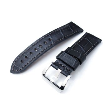 CrocoCalf (Croco Grain) Matte Grey Watch Band, Polished Screw-in Buckle - 15mm