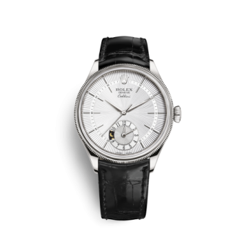 Rolex Cellini Dual Time White Gold / Silver / Alligator Black