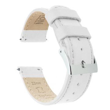 White Leather White Stitching Watch Band - 23mm