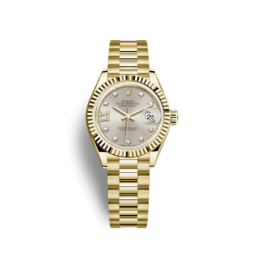 Rolex Lady-Datejust 28 Yellow Gold Fluted / President / Silver Diamond