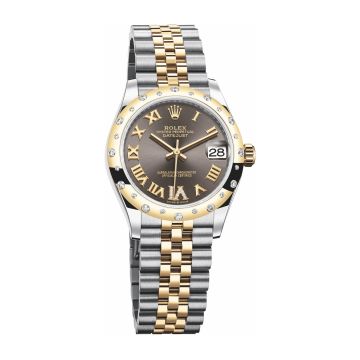Rolex Datejust 31 Stainless Steel / Yellow Gold / Domed - Diamond / Grey - Roman / Jubilee