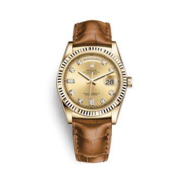 Rolex Day-Date 36 Yellow Gold / Strap / Champagne Diamonds