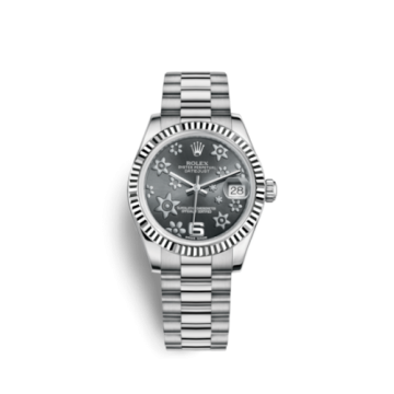 Rolex Datejust 31 White Gold Fluted / President / Dark Rhodium Floral