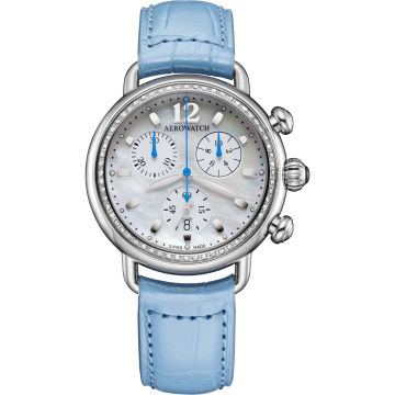 Aerowatch 1942 Chronolady Diamonds Leather Blue