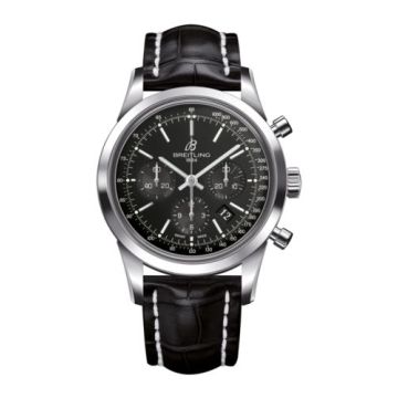 Breitling Transocean Chronograph Stainless Steel / Black / Croco / Pin