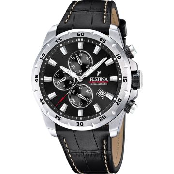 Festina Timeless Chrono Leather Black / Silvery 45mm
