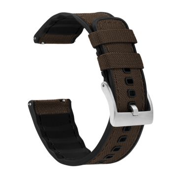 Chocolate Brown Cordura Fabric And Silicone Hybrid Watch Band - 18mm