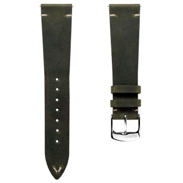 Crazy Horse V-Stitch Leather Watch Strap - Crazy Horse Olive Green - 20mm