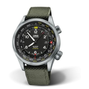 Oris Big Crown ProPilot Altimeter Meter / Green Textile