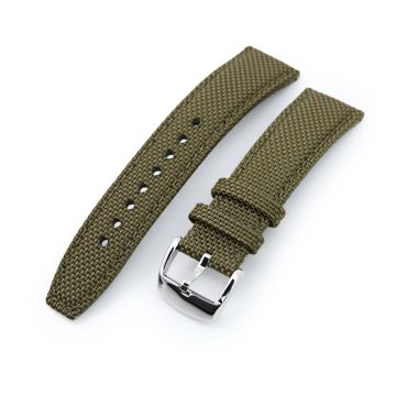 20mm, 21mm or 22mm Strong Texture Woven Nylon Military Green Watch Strap, Polished - 21mm