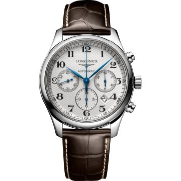 Longines Master Collection 42 Chronograph Stainless Steel / Silver-Arabic / Alligator