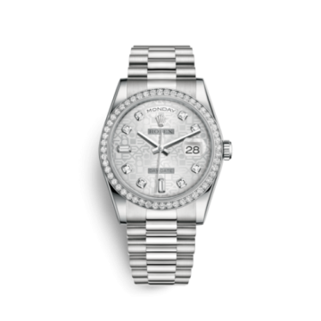Rolex Day-Date 36 Platinum Diamonds / President / Silver Computer