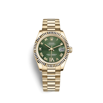 Rolex Datejust 31 Yellow Gold Fluted / President / Olive  Roman