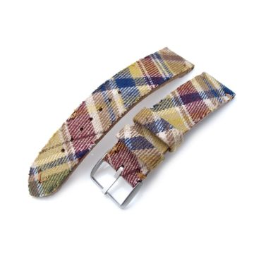 20mm, 22mm MiLTAT Stewart Camel Tartan Pattern Watch Strap, Brown Stitching - 22mm