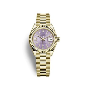Rolex Lady-Datejust 28 Yellow Gold Fluted / President / Lilac Diamond