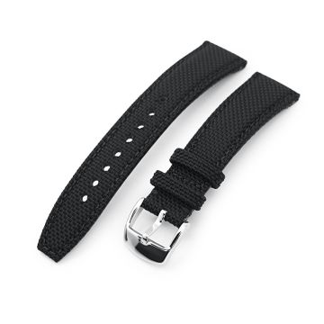 20mm, 21mm or 22mm Strong Texture Woven Nylon Black Watch Strap, Polished - 21mm