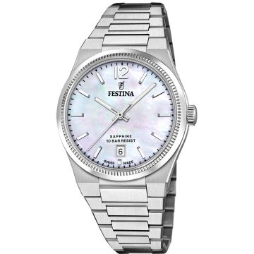 Festina Swiss Rivé Date 35mm Silvery / Mother of pearl