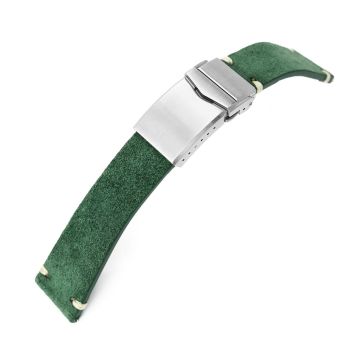 Green Suede One-Piece Leather Quick Release Strap 20mm 22mm - 20mm