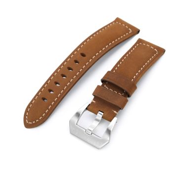 Brown Tapered Nubuck Leather Watch Band, 22mm or 24mm - 24mm