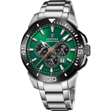 Festina Chrono Bike 47mm stainless steel Silvery / Green