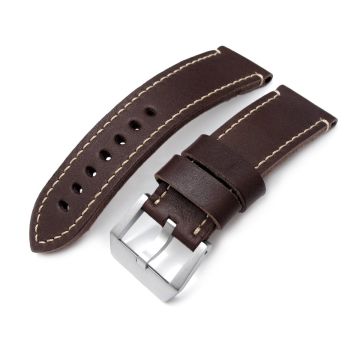 MiLTAT Cashmere Calf Dark Brown Watch Strap, Beige Hand Stitching - 26mm