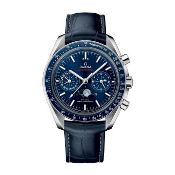 Omega Speedmaster Moonphase Chronograph Master Chronometer Stainless Steel / Blue / Alligator