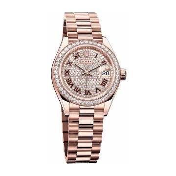 Rolex Lady-Datejust 28 Everose Diamond / President / Paved Roman