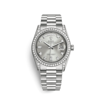 Rolex Day-Date 36 White Gold Diamonds / President / Silver Diamond