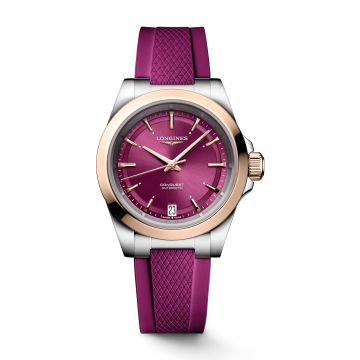 Longines Conquest 34 Stainless Steel - Pink Gold / Purple / Rubber