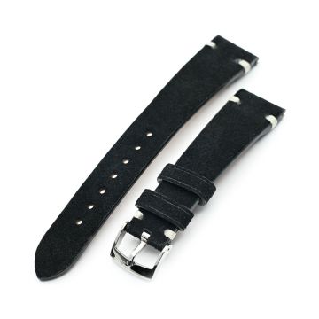 Black Italian Suede Leather Watch Strap | Twin-Stitch Quick Release | 20mm - 16mm
