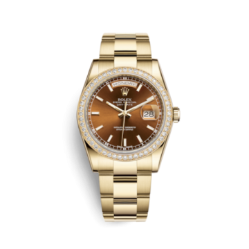 Rolex Day-Date 36 Yellow Gold Diamonds / Oyster / Cognac