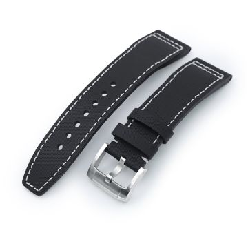 MiLTAT 22mm Pilot Black Woven Texture Watch Band, Beige Stitching, Brushed - 10mm
