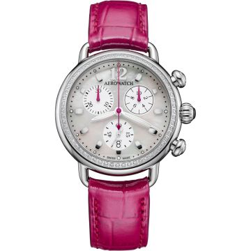 Aerowatch 1942 Chronolady Diamonds Leather Pink