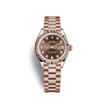 Rolex Lady-Datejust 28 Everose Fluted  / President / Chocolate Diamond