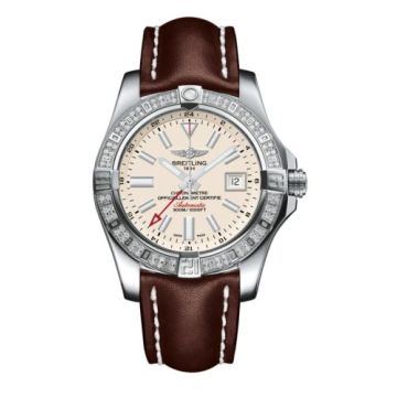 Breitling Avenger II GMT Stainless Steel / Diamond / Stratus Silver / Calf