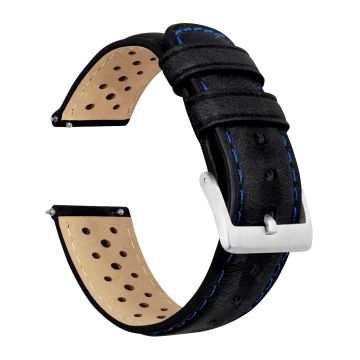 Racing Horween Leather Black Blue Stitch Watch Band - 22mm