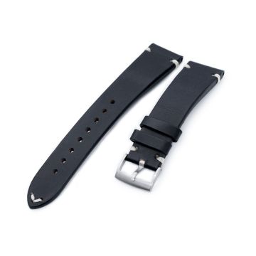 20mm, 21mm, 22mm MiLTAT Horween Chromexcel Watch Strap, Color Black, Beige Stitching - 21mm
