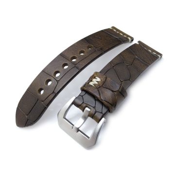 MiLTAT Zizz Collection 22mm Cracked Croco Dark Brown Watch Strap, Beige Stitching - 30mm
